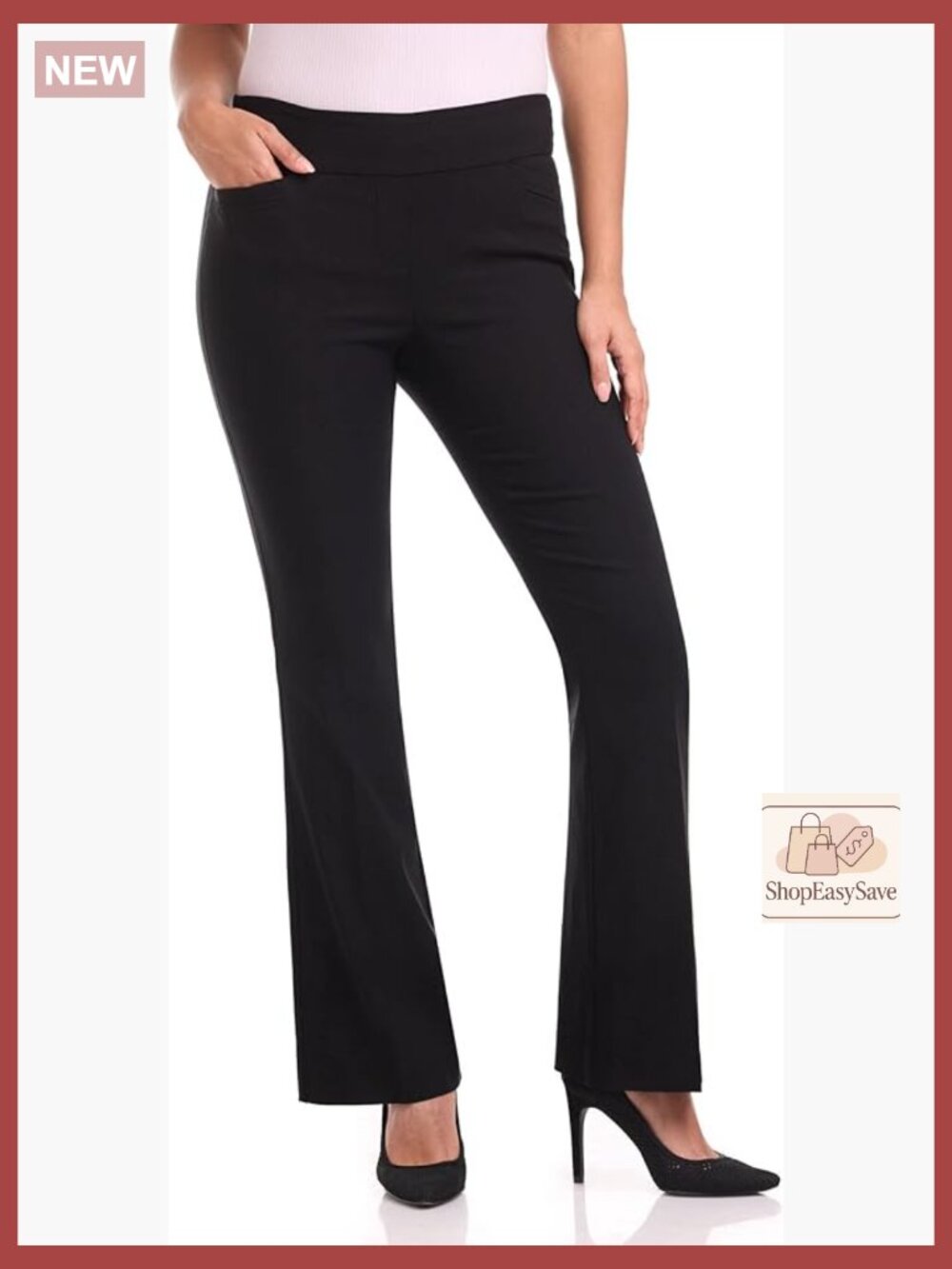 Stretchy Flare Leg Pull-On Dress Pants with Pockets for Work